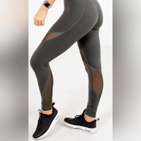 Vogo Athletica Sheer/Mesh Panel Leggings in Navy & Heather Blue - Picture 2 of 8